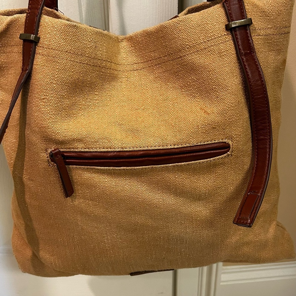 Lucky Brand leather/cotton/linen tote bag - Picture 3 of 9